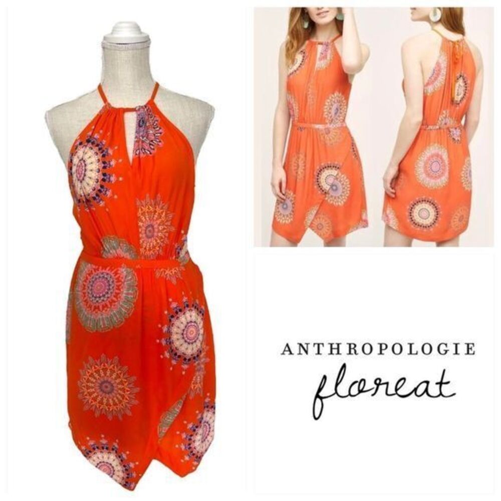 Anthropologie Floreat Livia Halter Dress in Tangerine